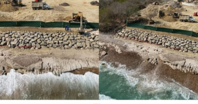 Terminan con éxito muro de rocas en playa Cocinas. No sé movió